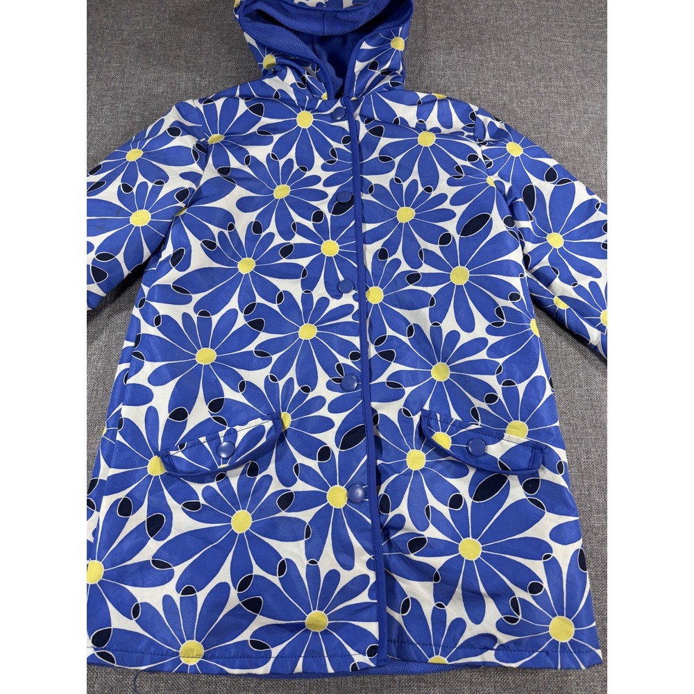 Gymboree Flower Showers Girls Blue Fleece Lined Raincoat  L 10-12 Hooded Jacket